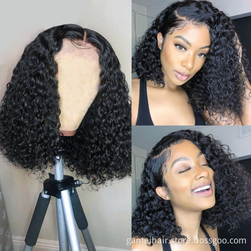Curly Human Hair Wig Short Bob Lace Front Human Hair Wigs for Black Women Pre-plucked with Baby Hair Remy Lace Front Wig